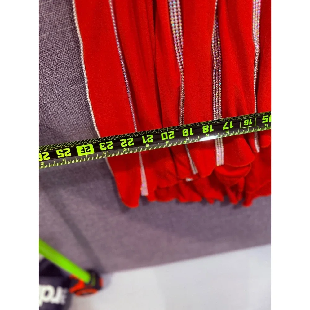 JOVANI Red Sequin Beaded Halter Neck Prom Formal Gown Dress - Picture 7 of 14